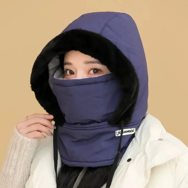 Winter Fashion Padded Onesie Set Versatile Thickened Warm Hooded Full Face Windproof Mask Outdoor Cold Weather Headwear