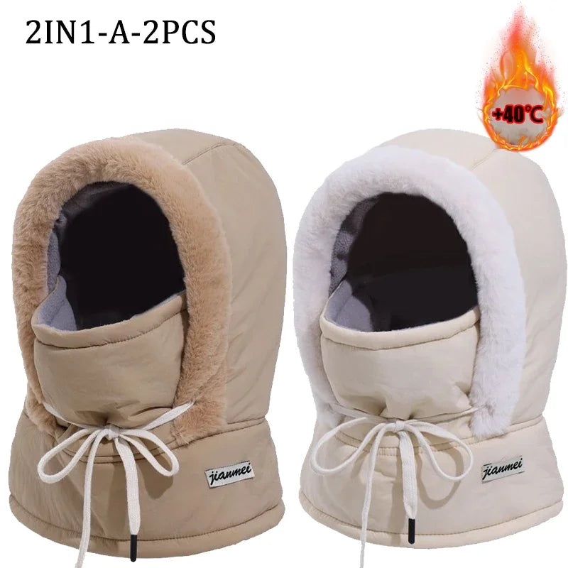 Winter Fashion Padded Onesie Set Versatile Thickened Warm Hooded Full Face Windproof Mask Outdoor Cold Weather Headwear