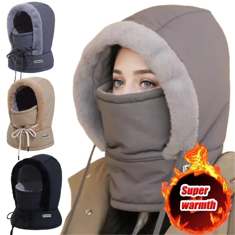 Winter Fashion Padded Onesie Set Versatile Thickened Warm Hooded Full Face Windproof Mask Outdoor Cold Weather Headwear