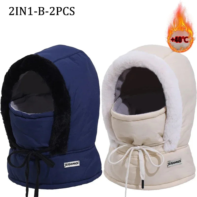 Winter Fashion Padded Onesie Set Versatile Thickened Warm Hooded Full Face Windproof Mask Outdoor Cold Weather Headwear