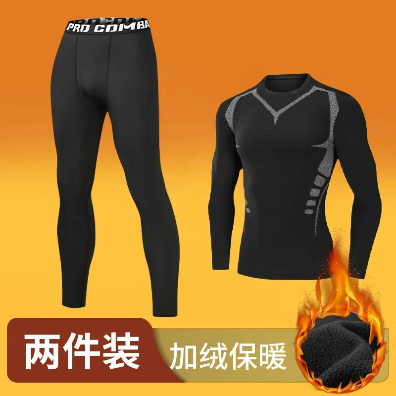Men Winter Thermal Underwear Warm Pajamas Long Johns Sport First Layer Fleece Panties Lingerie Set Thermos Suit Thermal Clothing