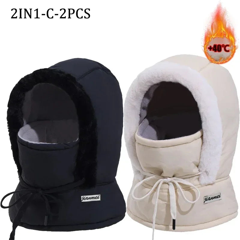 Winter Fashion Padded Onesie Set Versatile Thickened Warm Hooded Full Face Windproof Mask Outdoor Cold Weather Headwear