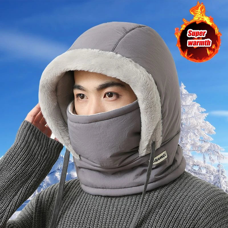 Winter Fashion Padded Onesie Set Versatile Thickened Warm Hooded Full Face Windproof Mask Outdoor Cold Weather Headwear