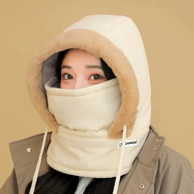 Winter Fashion Padded Onesie Set Versatile Thickened Warm Hooded Full Face Windproof Mask Outdoor Cold Weather Headwear