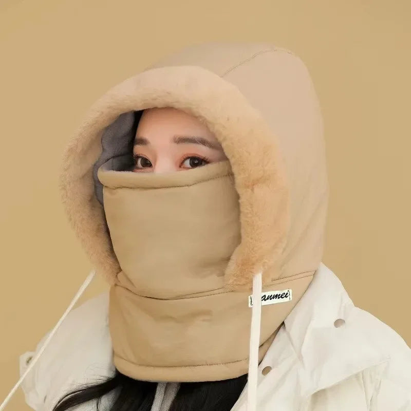 Winter Fashion Padded Onesie Set Versatile Thickened Warm Hooded Full Face Windproof Mask Outdoor Cold Weather Headwear