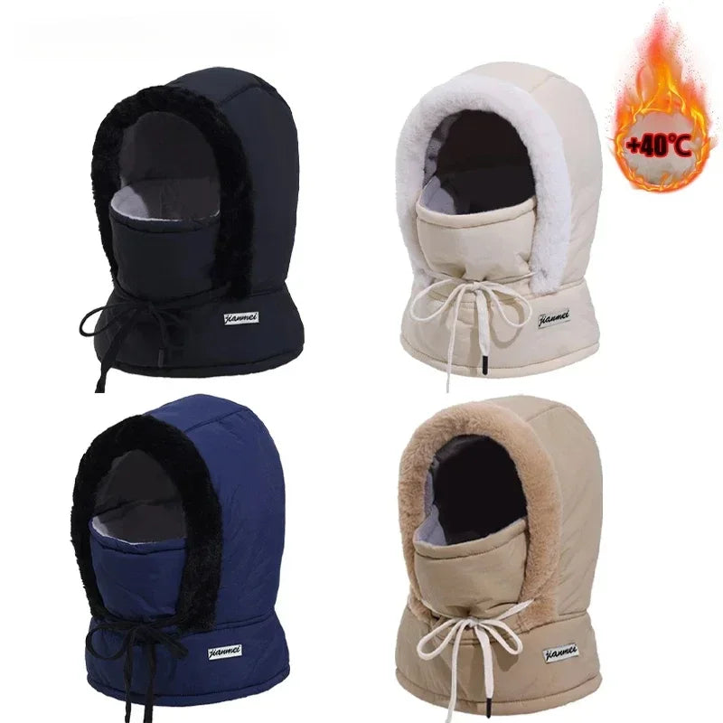 Winter Fashion Padded Onesie Set Versatile Thickened Warm Hooded Full Face Windproof Mask Outdoor Cold Weather Headwear